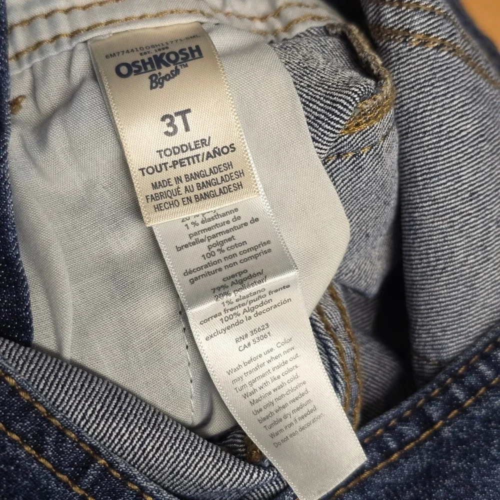 OshKosh B'gosh Overalls Toddler 3T Blue Denim Red Buffalo Plaid Lined Farm